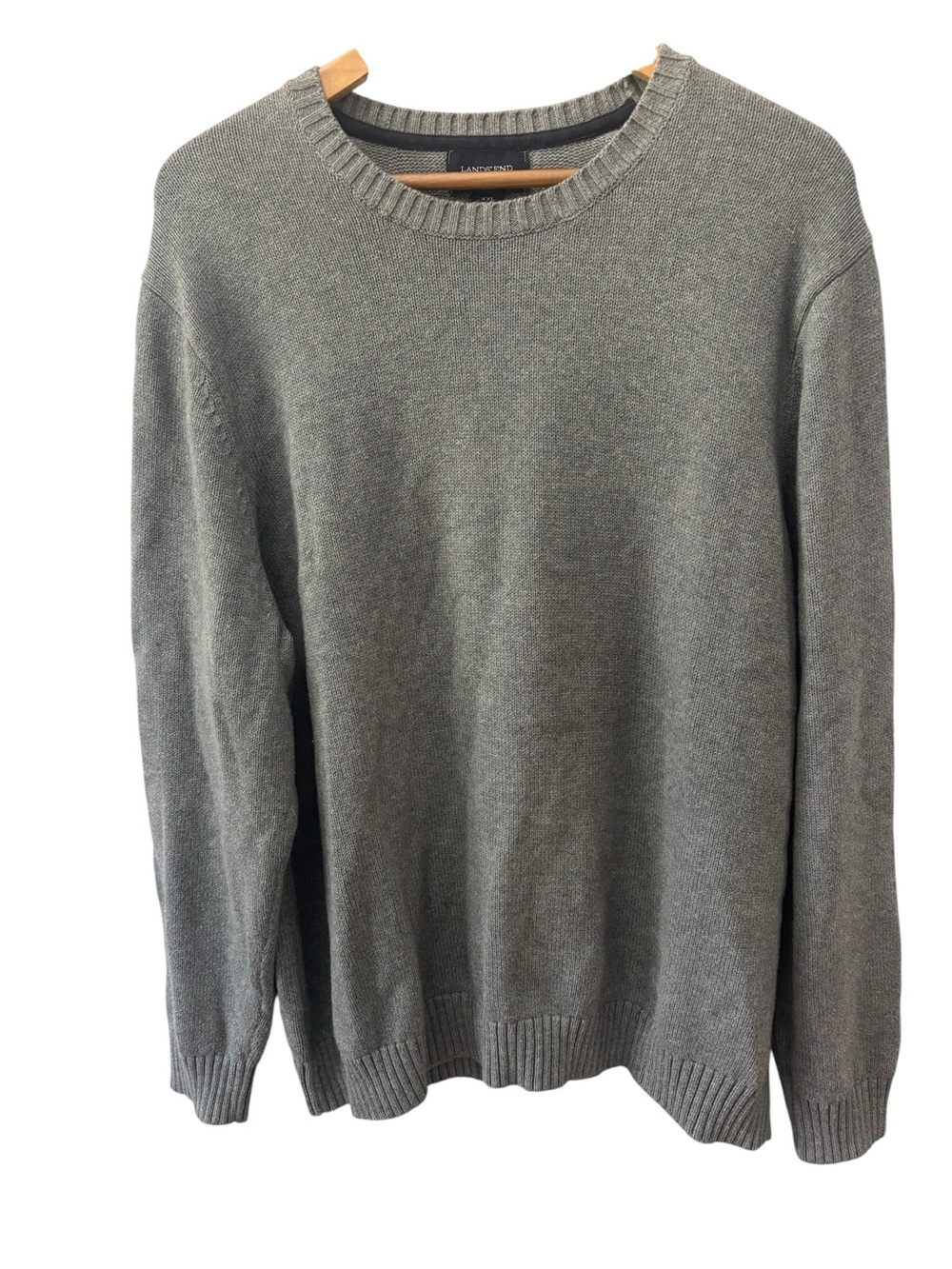 Lands End‎ Sweater VTG Mens Size 2XL Grey Knit Baumwolle Crew Neck Top Classic